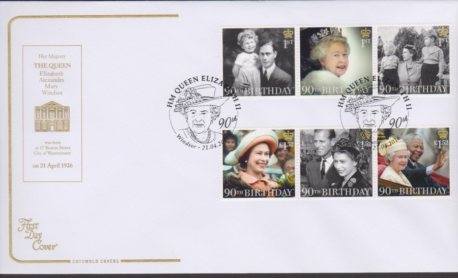 2016 - Queen's 90th Birthday, COTSWOLD First Day Cover, 90th WINDSOR Postmark